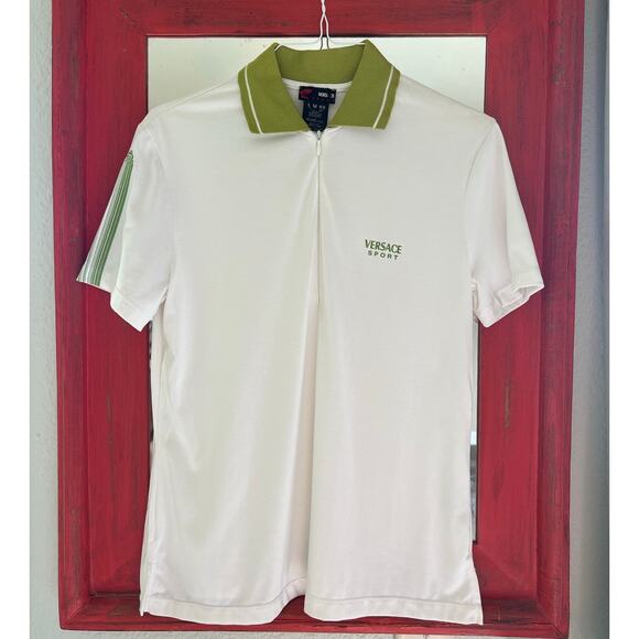 Authentic Versace Sport Alias S.p.a. quarter-zip polo shirt White/Green Medium - Picture 1 of 16